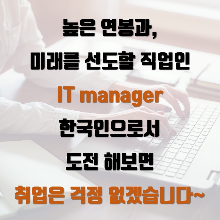 높은 연봉과,  미래를 선도할 직업인  IT manager 한국인으로서  도전 해보면  취업은 걱정 없겠습니다~